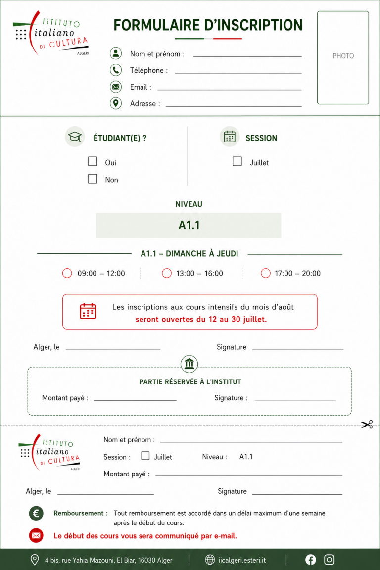Formulaire Inscription – luglio