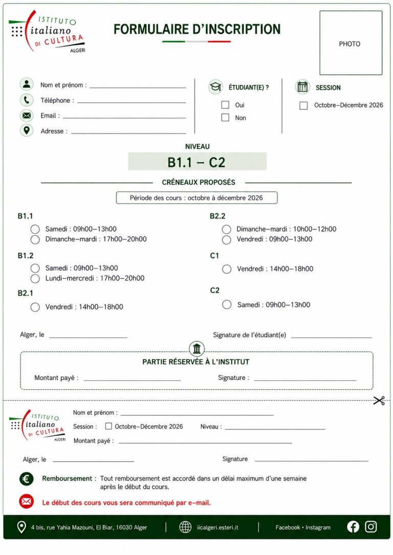 Scheda di iscrizione – livelli B1.1 – C2